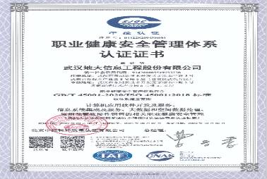 ISO45001職業健康安全管理體系認證證書